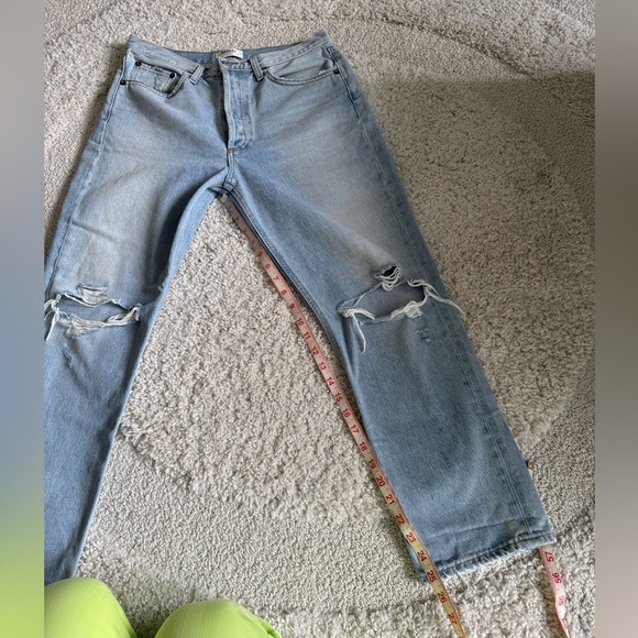 Agolde Riley High Rise Straight Crop Light Blue Distressed Jeans Size 28 - Picture 13 of 15